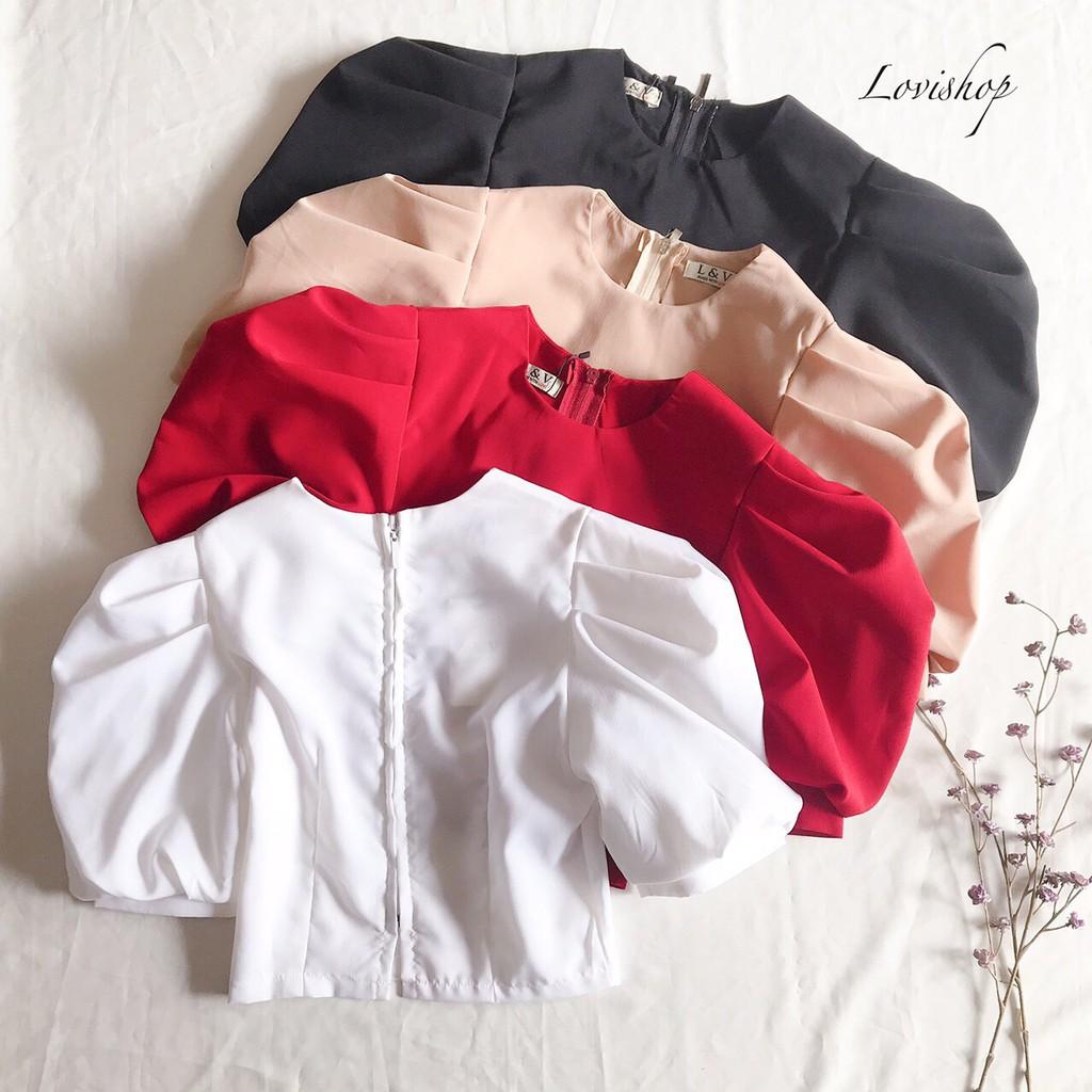 Áo croptop tay phồng cổ tròn Áo tay phồng Lovi