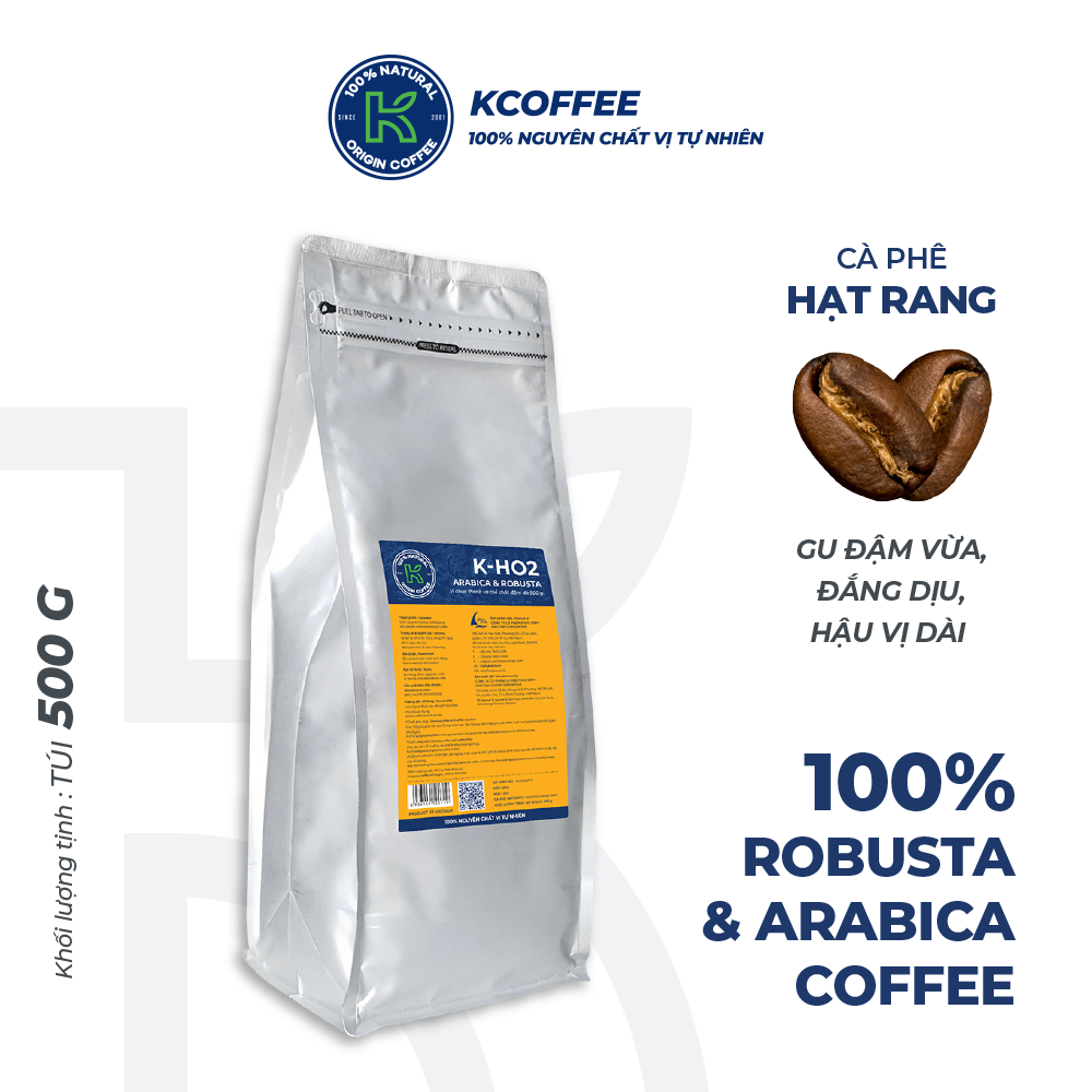 Cà phê hạt rang K Coffee 100% Robusta Arabica nguyên chất cà phê đậm vị (500g/Túi)