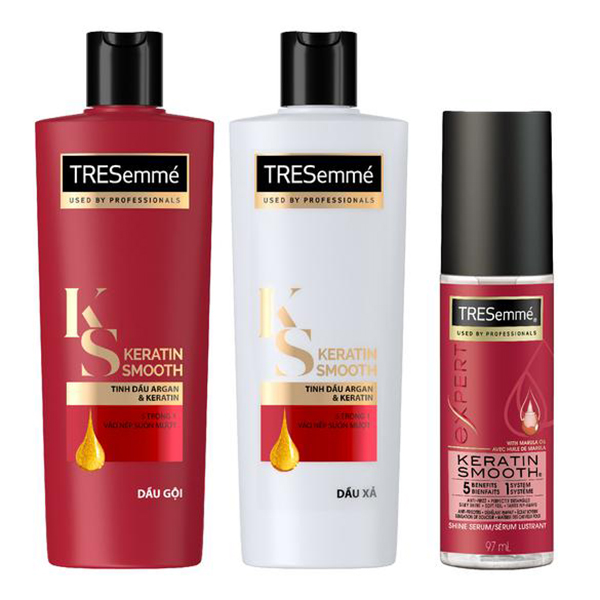 Bộ 3 Tresemme Keratin Smooth Vào Nếp Suôn Mượt &amp; Dưỡng Tóc (Gội 340g + Xả 340g + Serum Dưỡng Tóc 97ml)