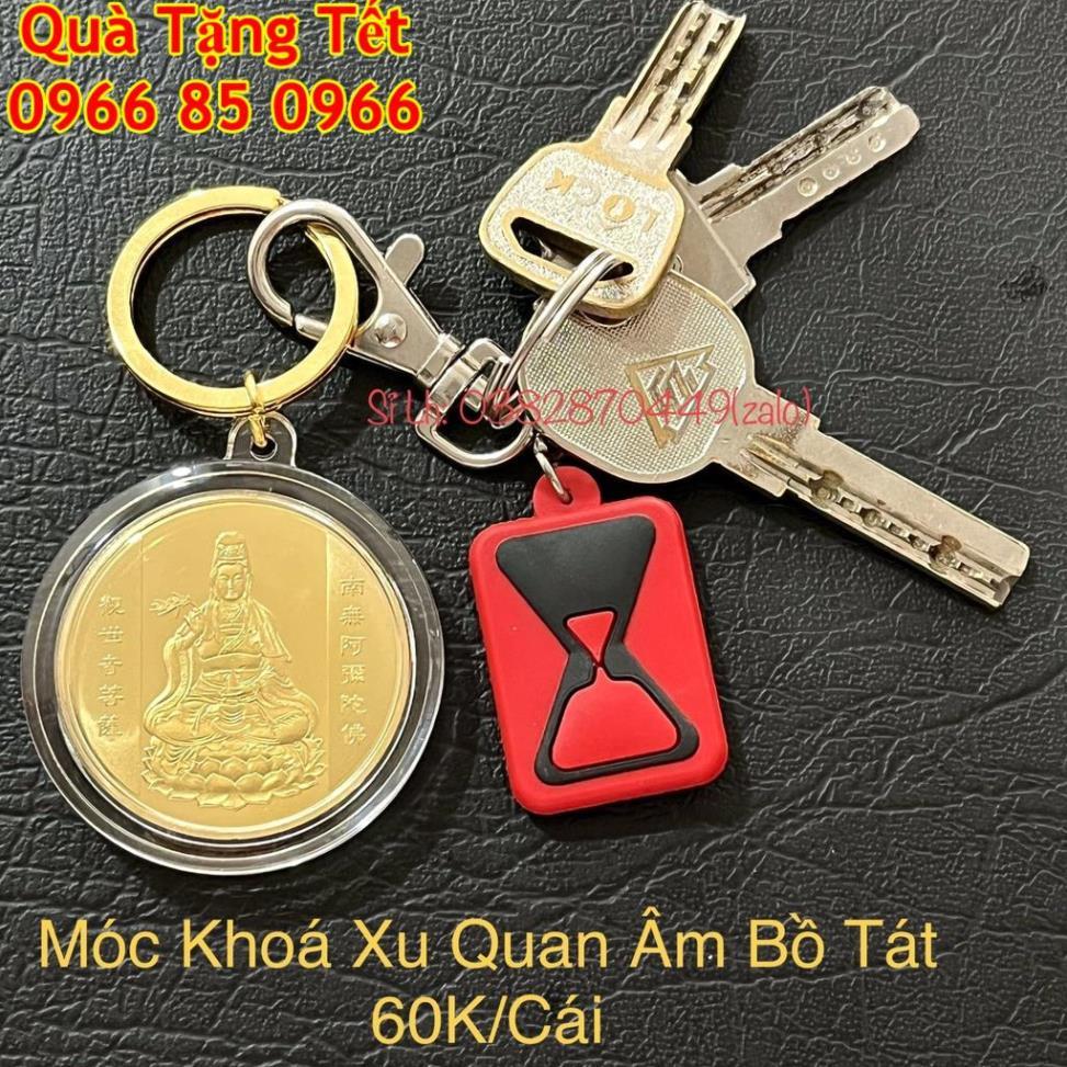 Đồng Xu Phật Quan Âm Bình An May Mắn Tặng Móc Khóa, Túi Gấm Phong Thuỷ