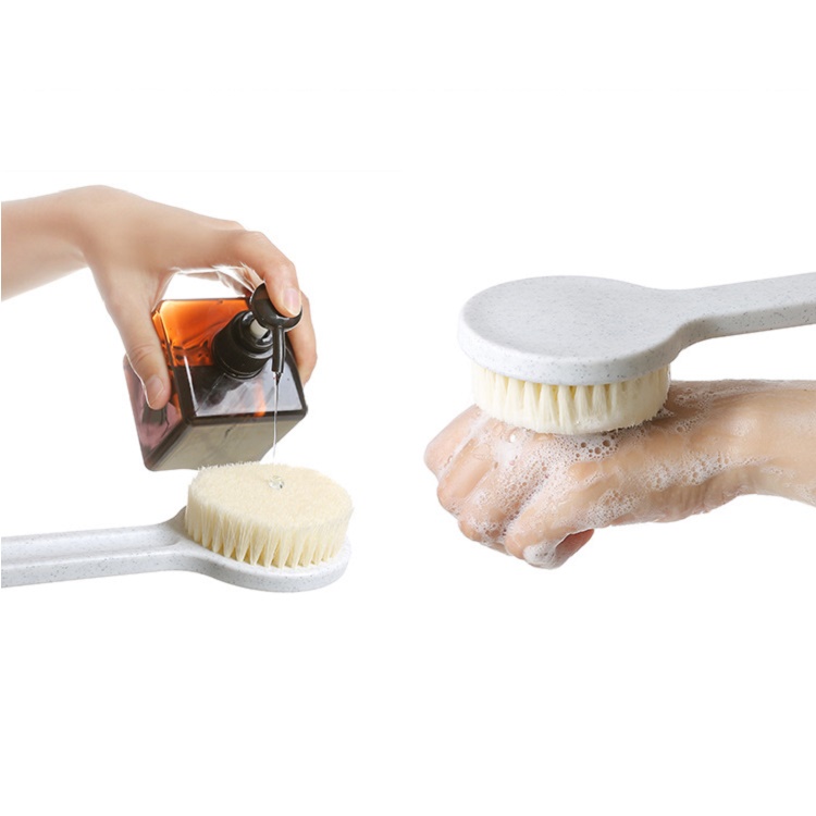 Bàn chải chà lưng, massage toàn thân cán dài Shower Brush, có móc treo - Màu trắng