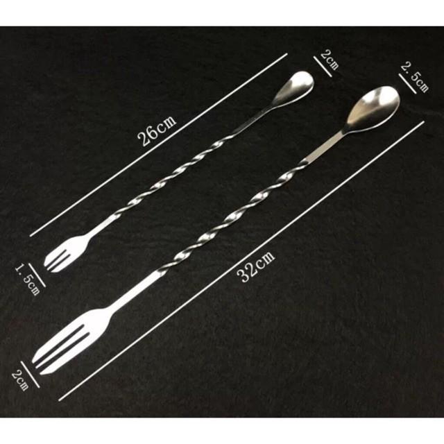 SALE GIÁ SỈ TẠI XƯỞNG Thìa muỗng khuấy bar spoon bartender đầu tròn hai đầu inox 26cm