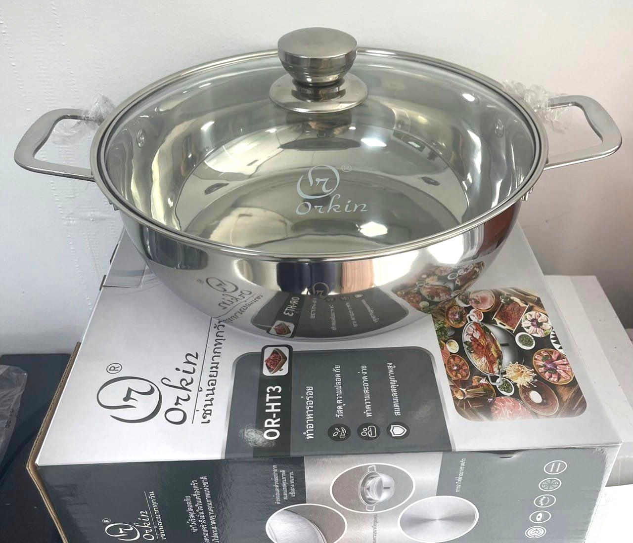 Chảo lẩu Inox cao cấp 3 đáy Orkin Thái Lan size 30cm OR-HT3