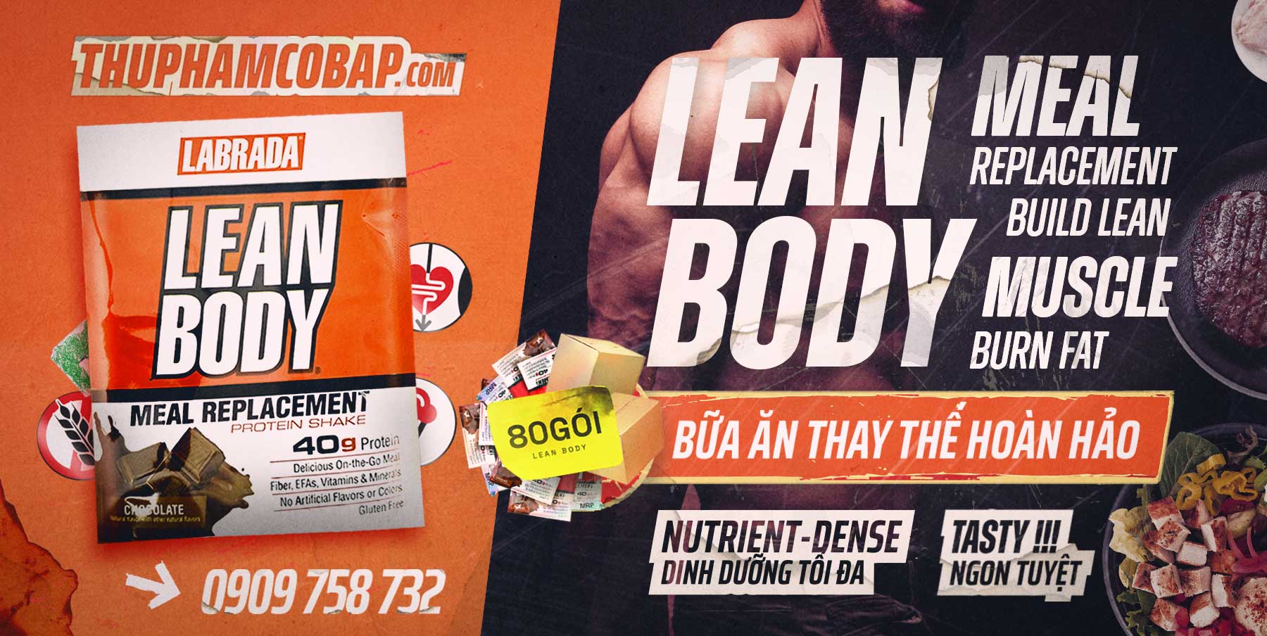 Set 80 Gói Lean Body MRP từ Labrada  - Bữa ăn thay thế hoàn chỉnh - Hỗ trợ Tăng cơ, Giảm mỡ, Các nhóm Vitamine & Khoáng chất cho người tập luyện thể thao