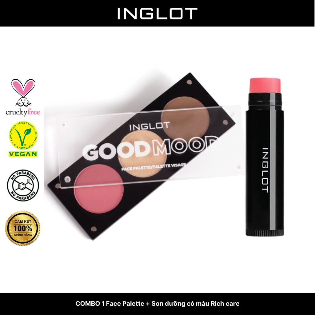 Bộ trang điểm má hồng, bắt sáng, tạo khối 3in1 Face Palette + Son dưỡng có màu Rich care - Inglot