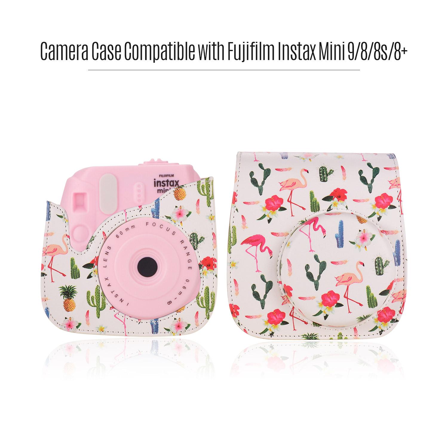 Túi đựng máy ảnh cầm tay Da PU họa tiết dễ thương với dây đeo vai Tương thích với Fujifilm Fuji Instax Mini-Màu trắng