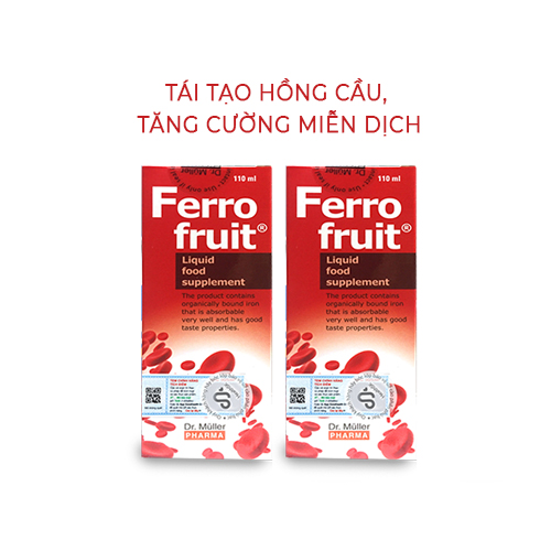 Combo 2 hộp Siro Sắt Dr.Muler FERRO FRUIT  (110ml)-  Vị trái cây, chiết xuất tự nhiên, tạo hồng cầu ngừa thiếu máu cho trẻ em và người lớn. 