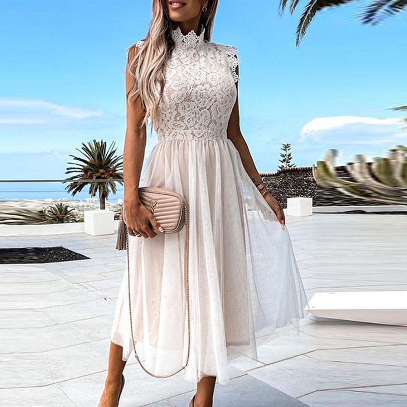 Thường Ngày SlimOffice Nữ Sang Trọng Đầm Mùa Hè Mới Ren Đơn Giản Đảng Nữ Áo Dài Gợi Cảm Dây Thắt Nơ Dây Chấm Bi áo In Hoa