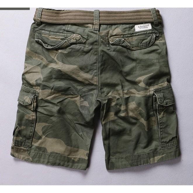 Quần short túi hộp_ngắn( kèm thắt lưng)_dã ngoại - xanh lính
