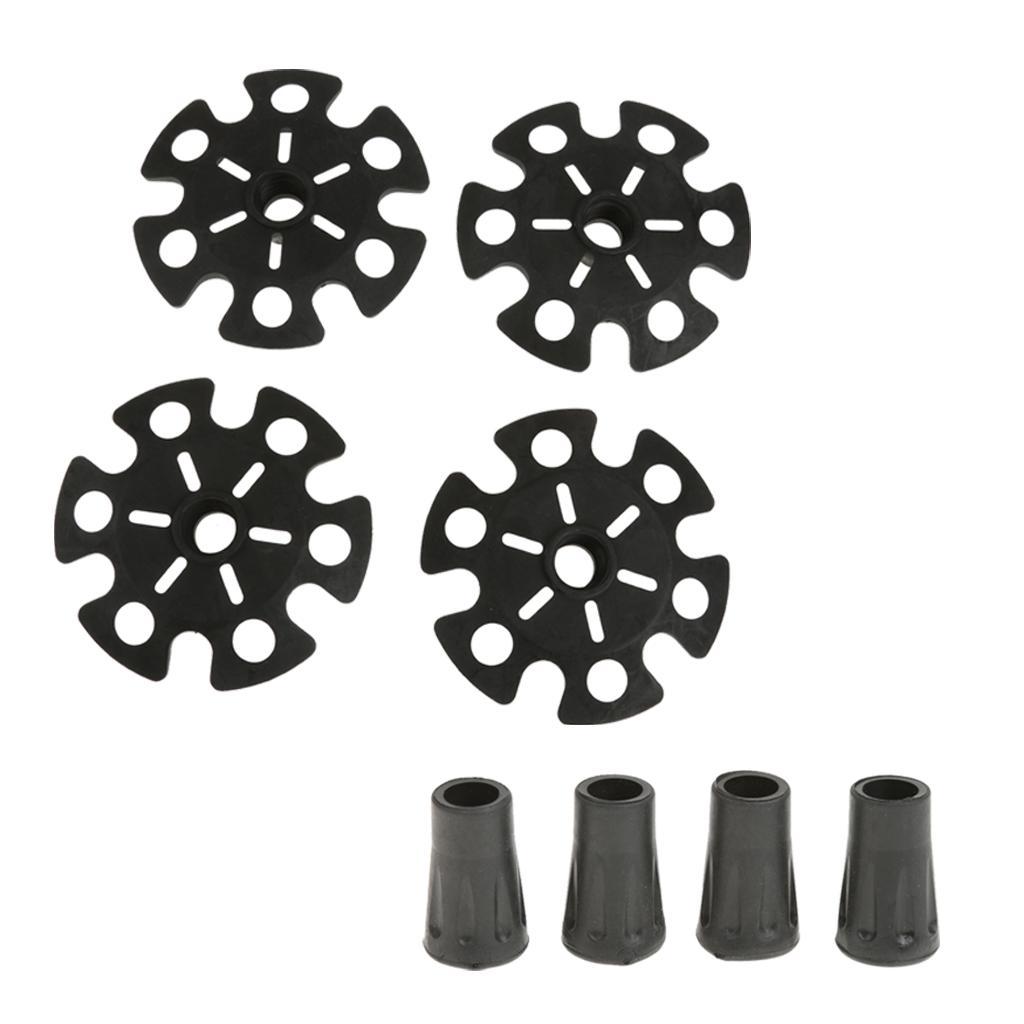 4pcs Replacement Rubber Snowflake Snow Basket + Hiking Trekking Poles Cap