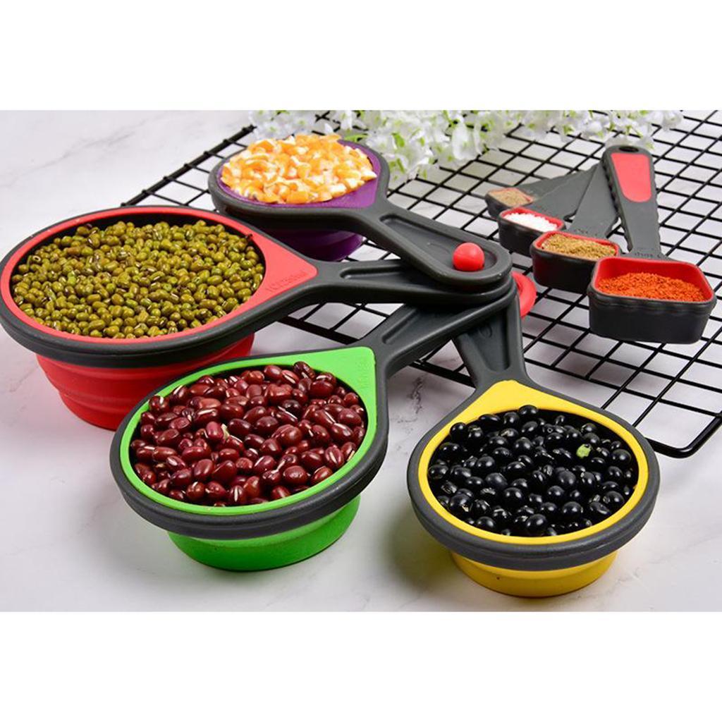 Folding Silicone Measuring Cups And Spoons Baking Tools Cups 4 Pieces