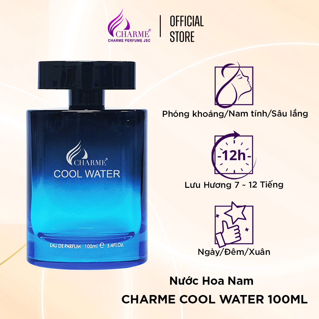 Nước Hoa Nam CHARME COOL WATER 100ml Lưu Hương Lâu Phóng Khoáng, Nam Tính_Nước Hoa Chính Hãng