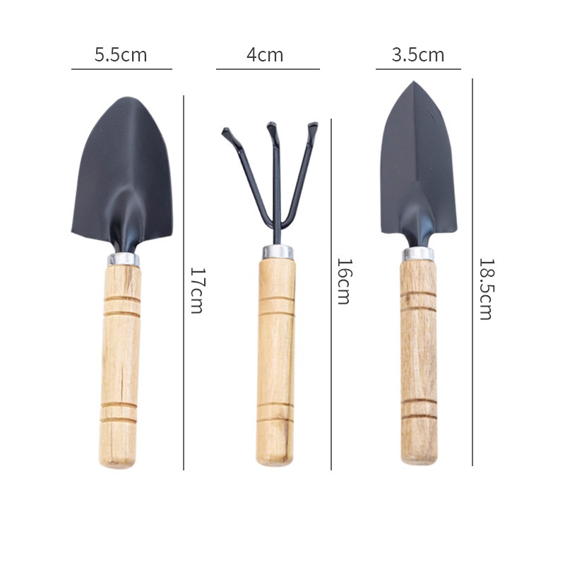 Dụng Cụ Làm Vườn Mini Trồng Hoa, Sen Đá, Xương Rồng - Bộ 3 Món Size Trung và Mini, Cán Gỗ Nhỏ Gọn Cho Gia Đình