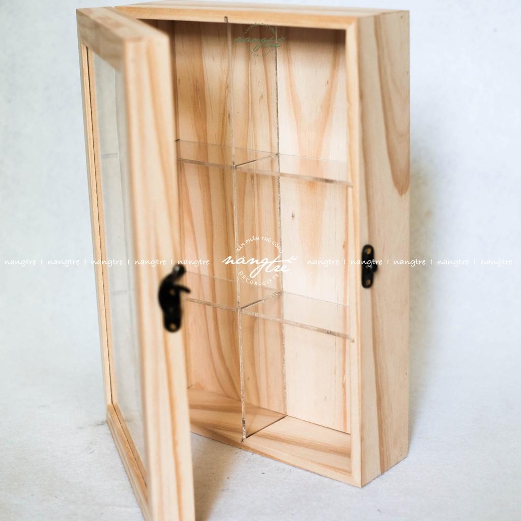 Hộp gỗ nắp mica trong chia ngăn đựng đồ trang trí
