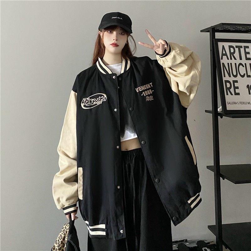 Áo khoác bomber da lộn form rộng unisex phong cách hàn quốc thêu chữ VENCEDE 1988