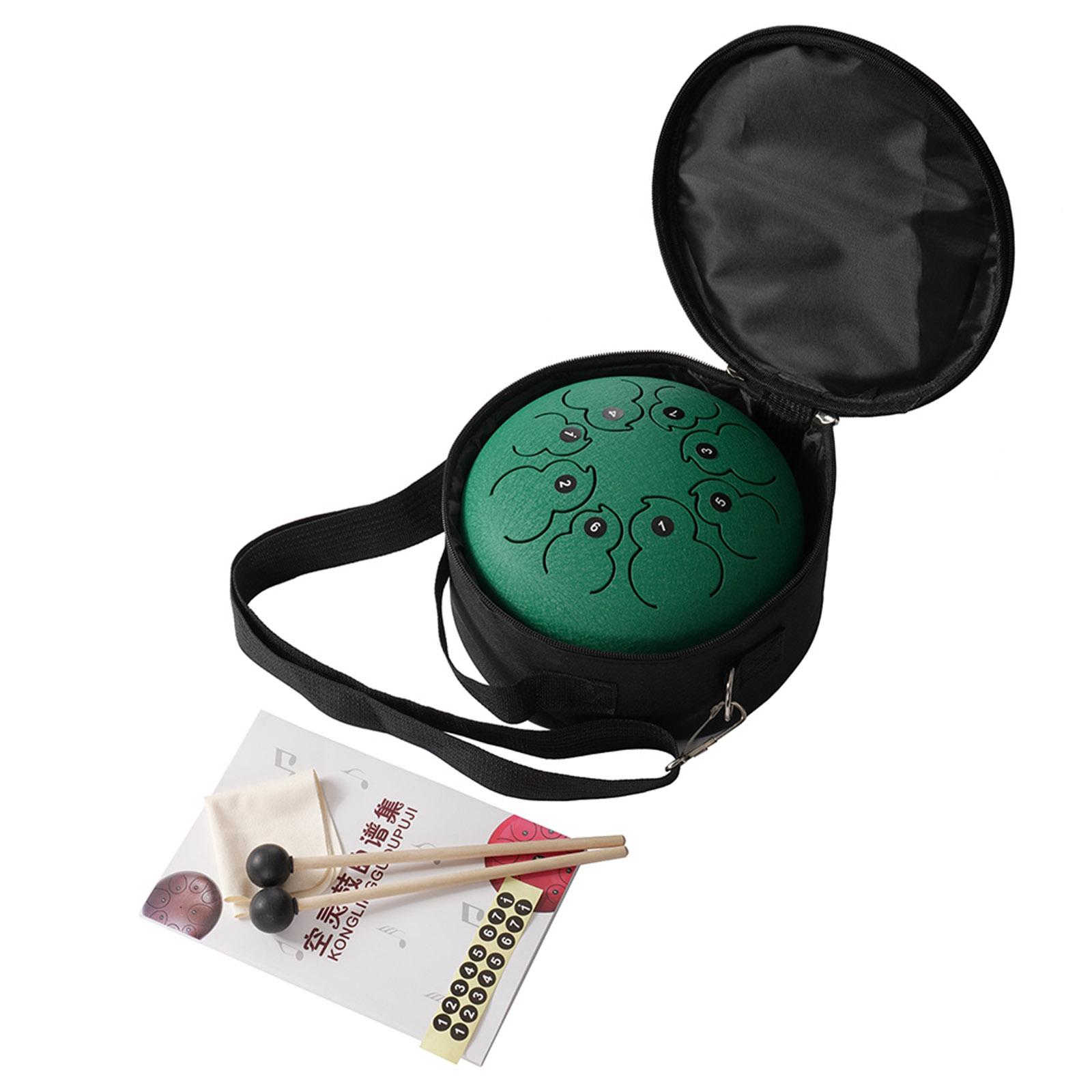 8" Steel Tongue Drum Handpan C Key & Carrying Bag Cleaning Cloth Gift Green