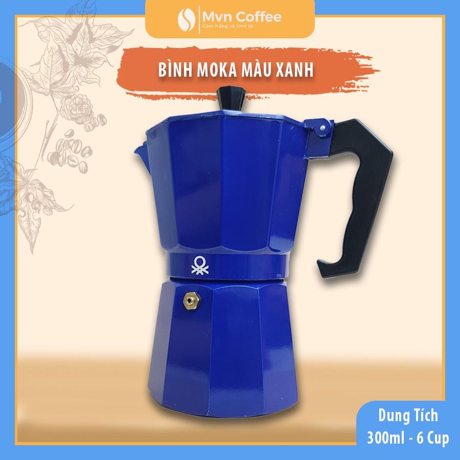 Bình pha cà phê moka kiểu Ý Màu Xanh Dương - Dung tích 300 ml được được 6 Cup - Mvn Coffee