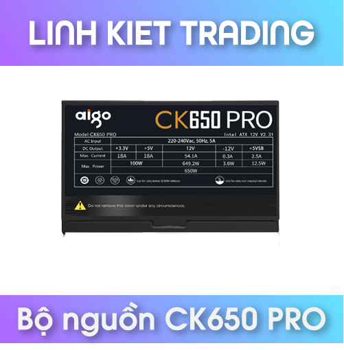 Nguồn Máy Tính AIGO CK650 PRO Công Suất Thực 650W Hỗ trợ mainboard 2 CPU Bảo hành 36 tháng - Hàng Chính Hãng