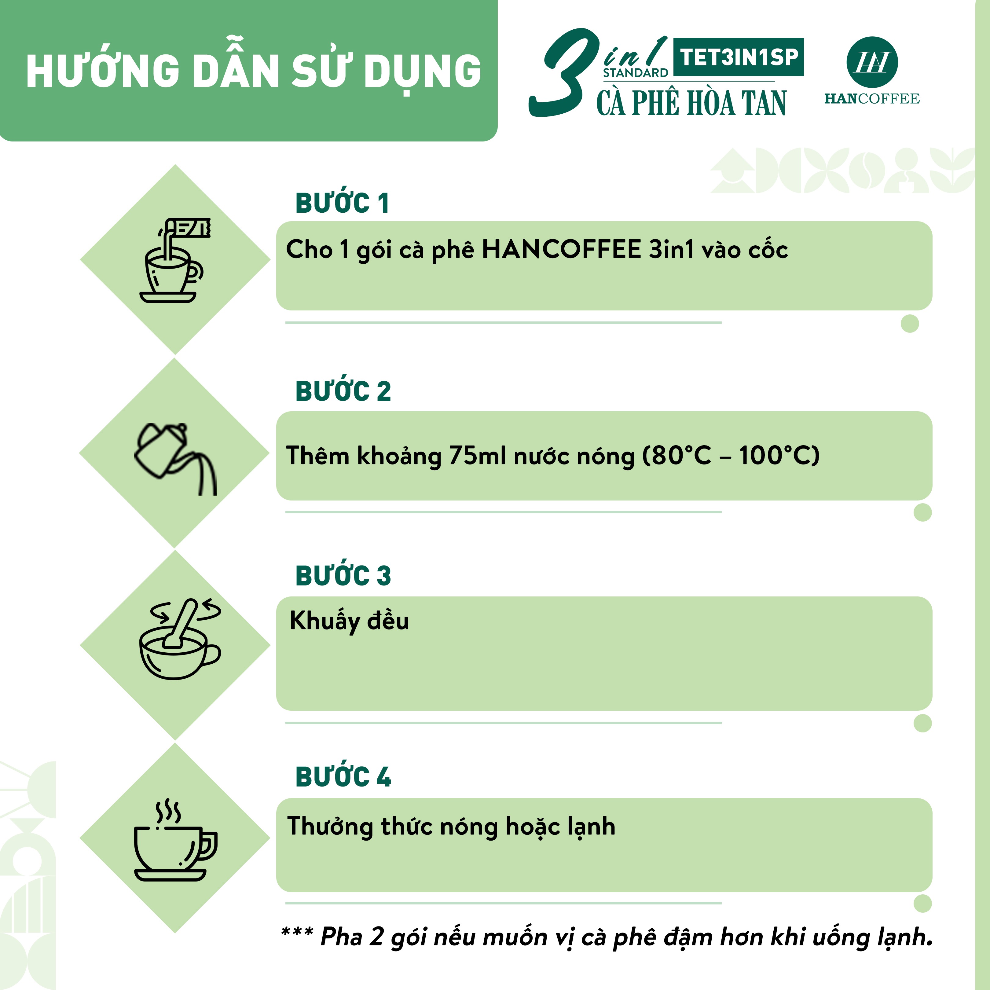 Cà Phê Hoà Tan 3IN1 Sấy Phun Standard HANCOFFEE Hương Vị Đậm Đà Kích Thích Vị Giác 15 Gói - TET3IN1SP