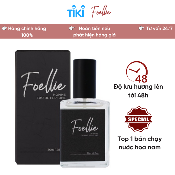 [ĐẶC BIỆT] Nước Hoa Foellie Nam Thơm Lâu Hương Nam Tính HOMME EAU DE PERFUME 30ml