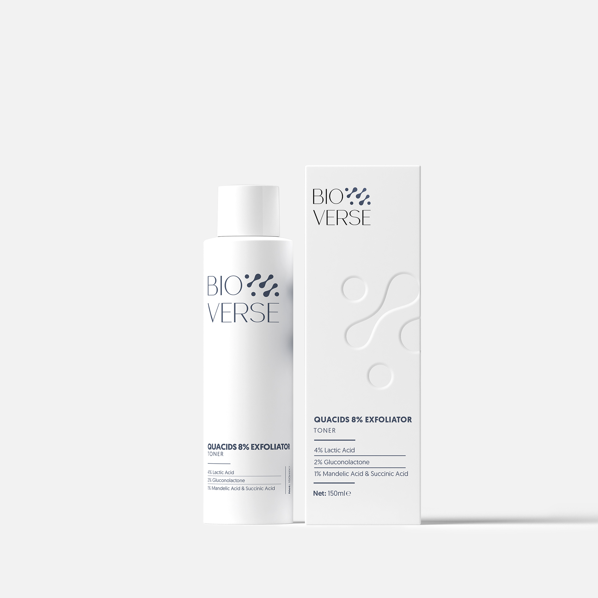 Toner Bioverse tẩy da chết và hỗ trợ giảm bít tắc Quacids 8% Exfoliator 150ml