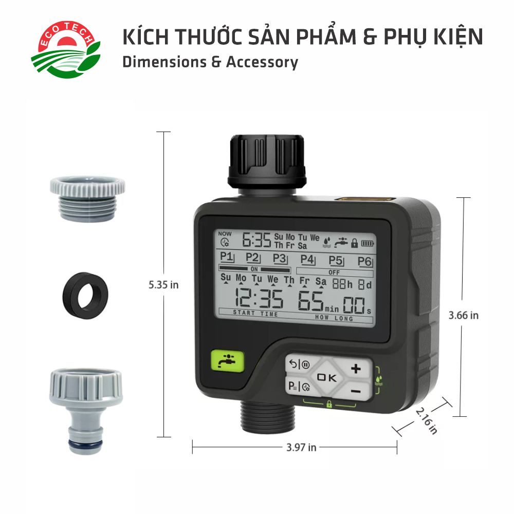 Hình ảnh Bộ hẹn giờ tưới nước cây tự động HCT-366 : Phiên bản nâng cấp, Pin bền bỉ, 6 chương trình tưới, chống nước IPX5, cảm biến mưa, khoá an toàn.