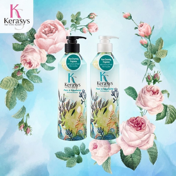 [Tặng kèm móc khoá] Bô dầu gội/xả nước hoa Kerasys Pure & Charming hương quýt và hoa ly Hàn Quốc 600ml 