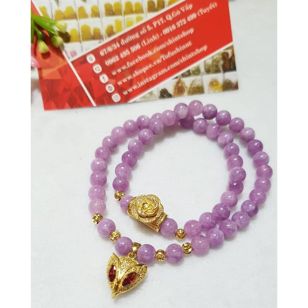 Vòng tay quấn 2 vòng thời trang tím hồng mix charm hồ ly hợp kim mạ vàng cao cấp