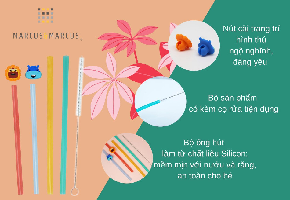 Bộ 4 ống hút silicon kèm cọ rửa Family Marcus &amp; Marcus