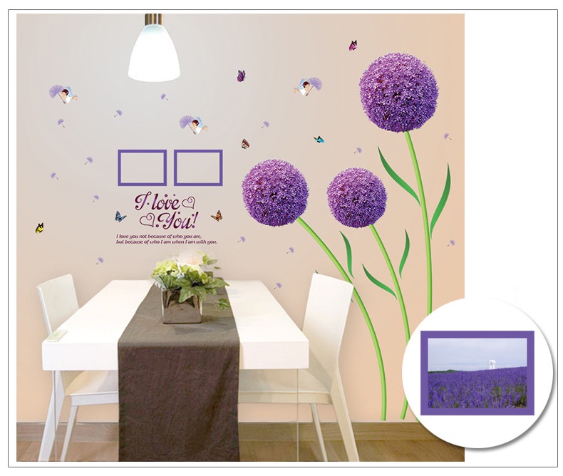 Decal dán tường Tú cầu tím AmyShop DH018 - 2 bộ (156 x 300 cm)