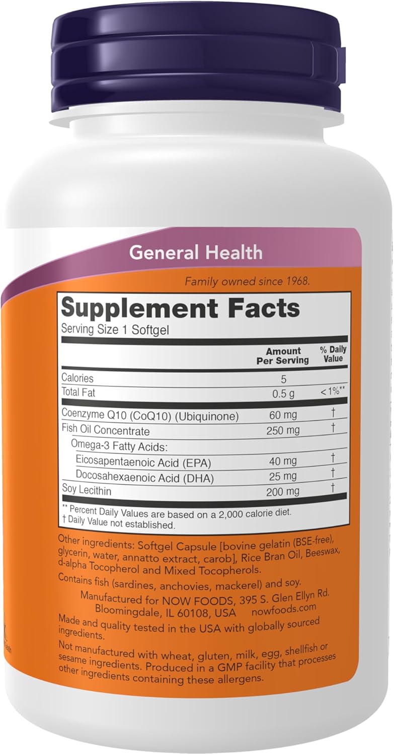 Now CoQ10 60mg With Omega-3 Fish Oil (60 Viên) - Hỗ Trợ Hệ Tim Mạch, Trí Não, Sáng Mắt, Đẹp Da.