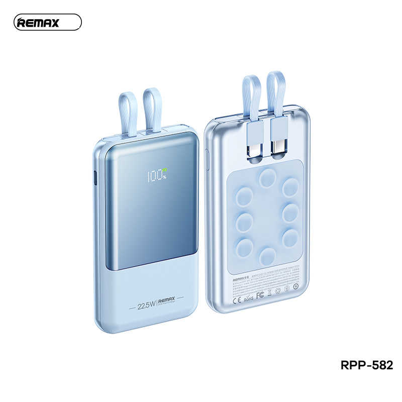  Pin dự phòng mini cho iphone 15 Remax RPP-582 dung lượng 10000mAh tích hợp 2 cáp sạc nhanh - hỗ trợ QC 22.5W và PD 20W Xanh - Hàng Chính Hãng