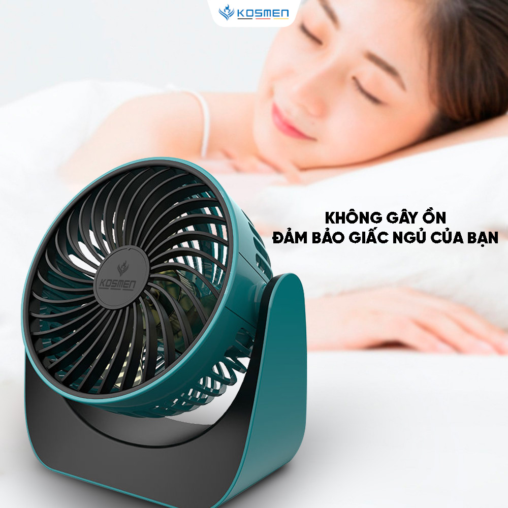 Quạt Mini Để Bàn Kosmen F118 Có Lưới Bảo Vệ , Dung Lượng Pin Khủng, Xoay 360 Độ - Hàng Chính Hãng