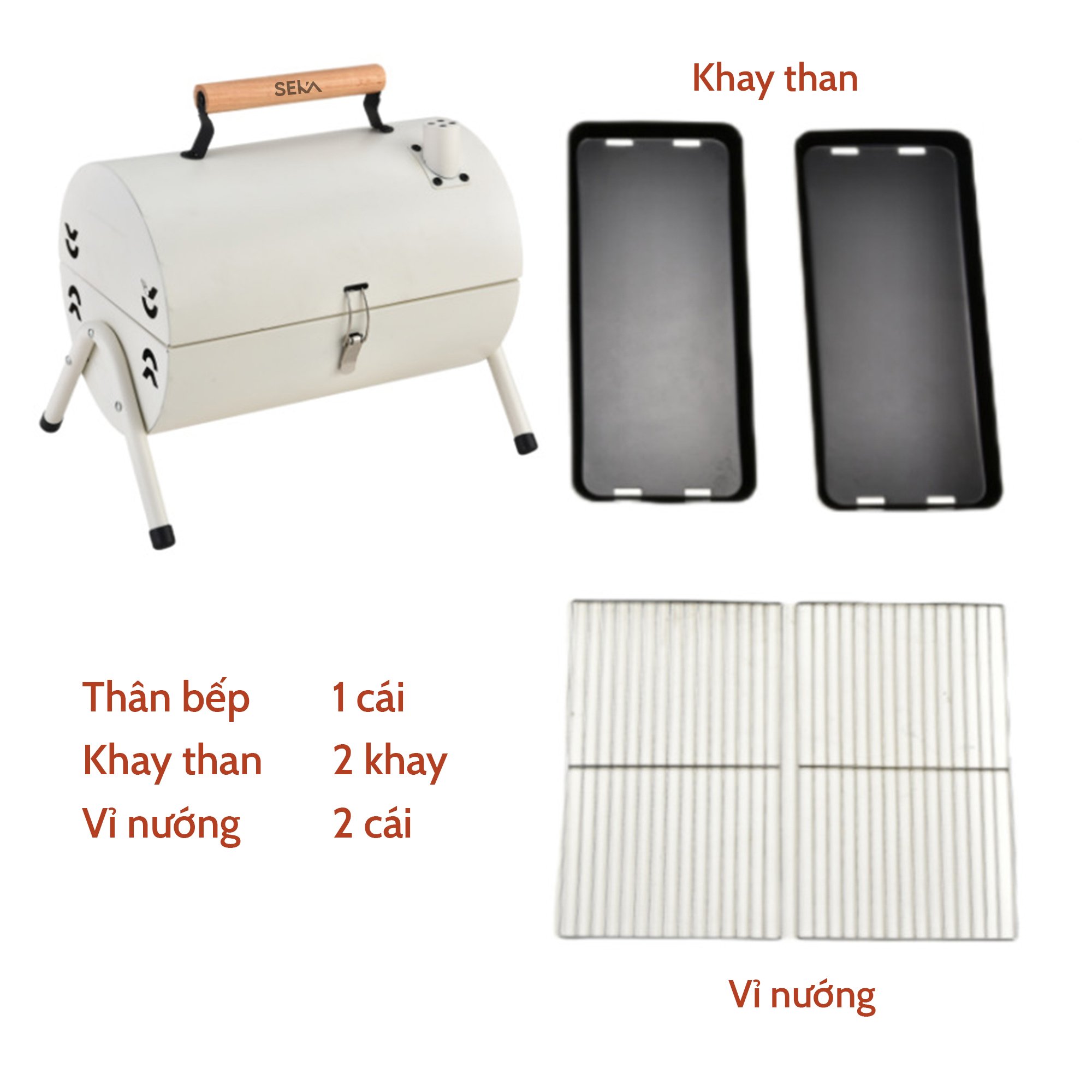 Bếp nướng than ngoài trời BBQ có ống khói, tặng vỉ nướng, khay than, chất thép không gỉ siêu bền