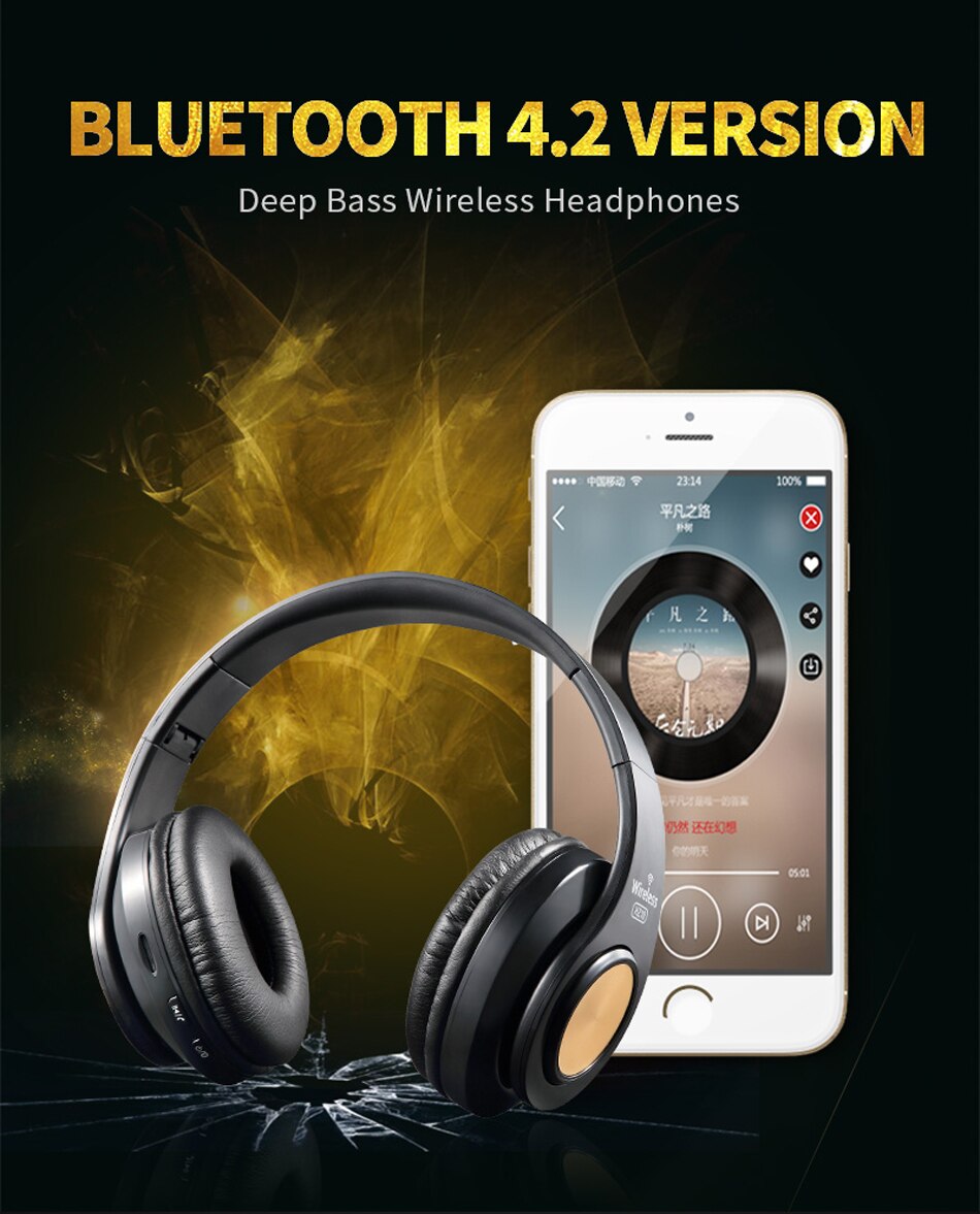 Tai nghe không dây Bluetooth HZ-10 (Tai nghe có 3 Chế độ nghe: Thẻ Nhớ, Bluetooth, Cắm dây 3.5mm - Có thể gập lại gọn gàng)- Hàng Nhập Khẩu