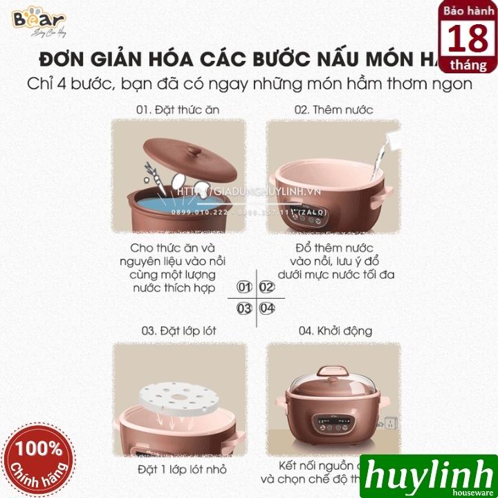 Nồi nấu cháo chậm thố đất tử sa Bear DDZ-C25R6 - 2.5 lít - kèm xửng hấp + 4 thố nhỏ - Hàng chính hãng