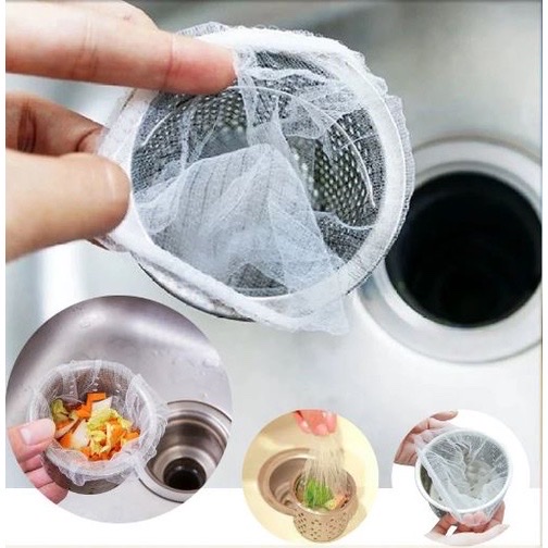 Sét 100 túi lọc rác ,chặn rác bồn rửa chén ,dạng lưới siêu bền ,có chun 2 đầu co giãn ,chống tắc nghẽn