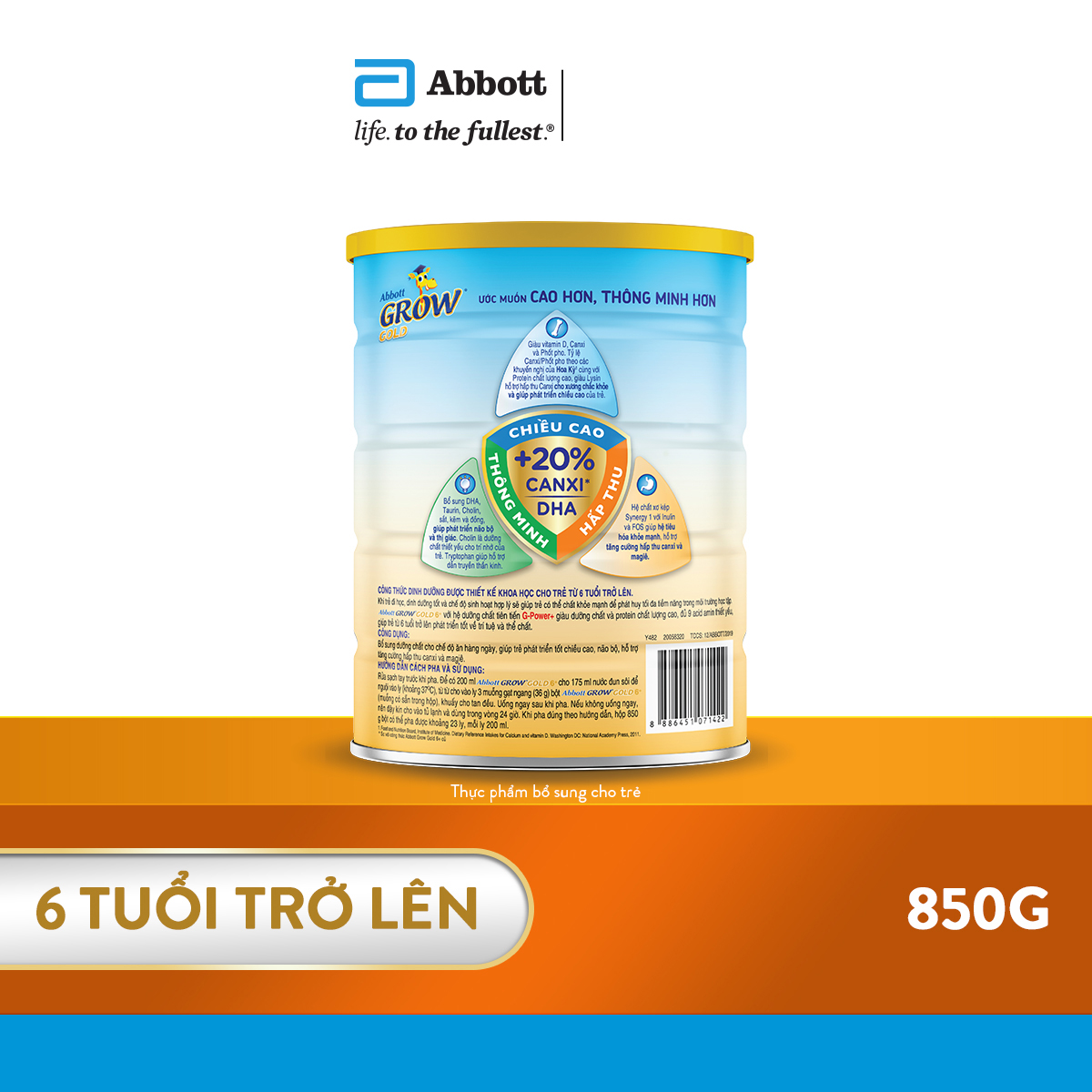 Sữa Abbott Grow Gold 6+ 850g cho trẻ từ 6 tuổi trở lên