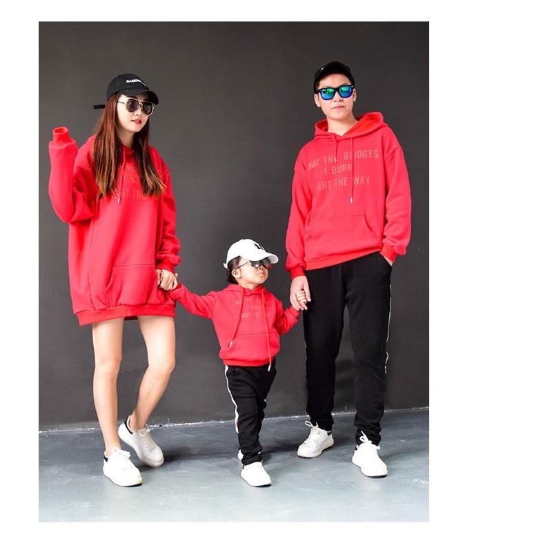 ÁO NỈ BÔNG HOODIE GIA ĐÌNH MÀU ĐỎ IN CHỮ