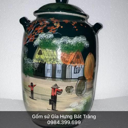 Hũ đựng 10kg gạo gốm sứ Gia Hưng Bát Tràng