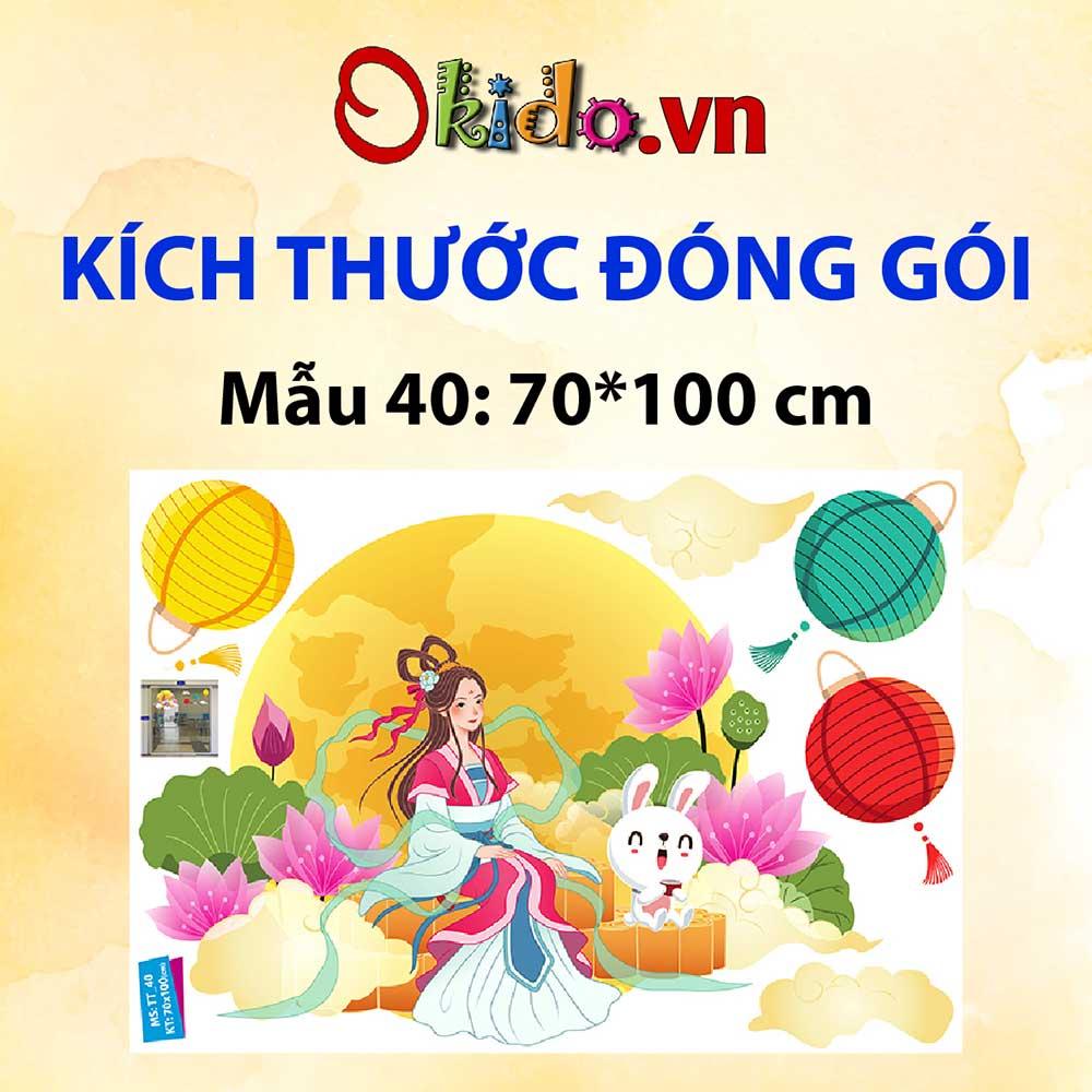 Decal trang trí trung thu 2023 bé và lân dưới ánh trăng chị hằng