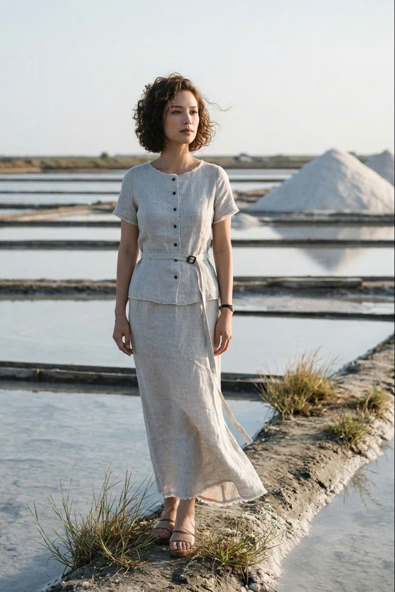 Áo Linen Tua Rua Rút Chỉ Lanh Xám TOP220 Thời trang thiết kế Hity