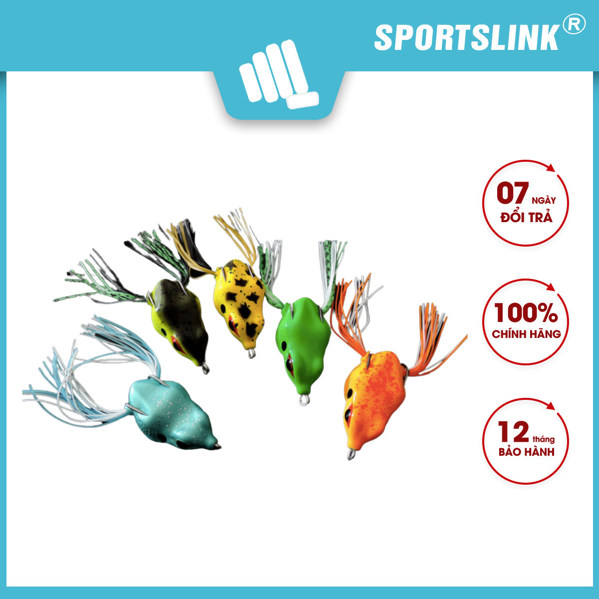 Bộ 5 Mồi Nhái giả câu Cá Lóc, Cá Mú 5,5cm có mùi thơm kích thích cá Sportslink