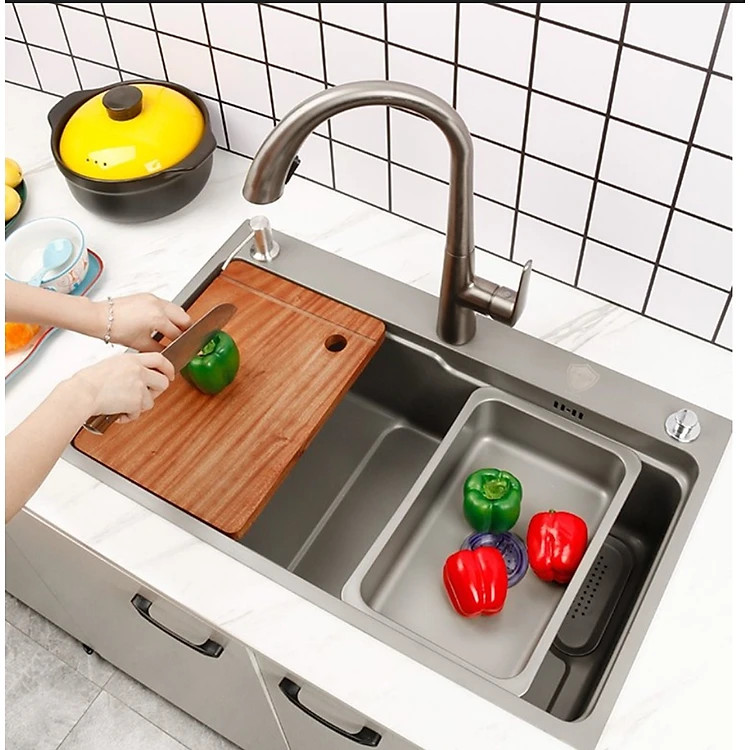 Bồn chậu rửa chén bát 1 hố lớn Nano bạc 78x46cm dày 3.5 li