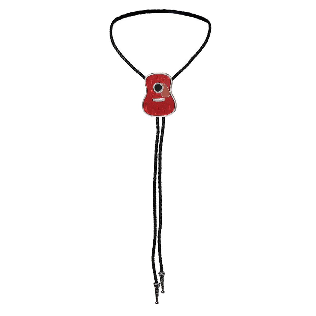 Vintage Style Guitar Shape Cowboy Bolo Tie Leather Necktie for MEN Red