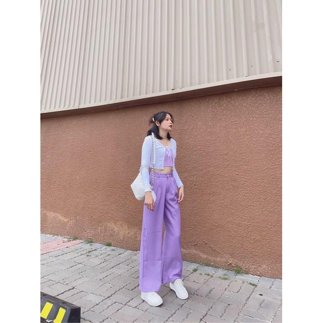Quần culottes cúc trước 1 khuy màu tím hoa cà cá tính