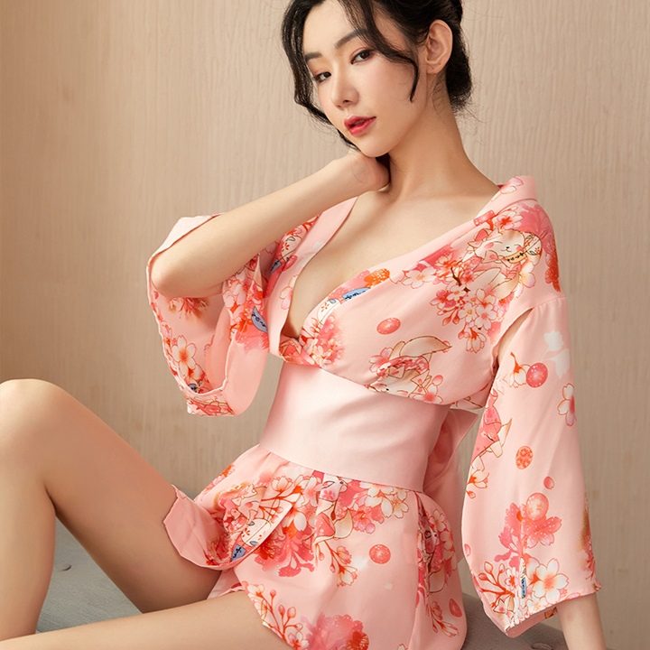 Váy ngủ kimono phong cách nhật bản kèm quần chip lọt khe sexy Q152 - Đầm ngủ kimono nhật bản gợi cảm - Váy ngủ