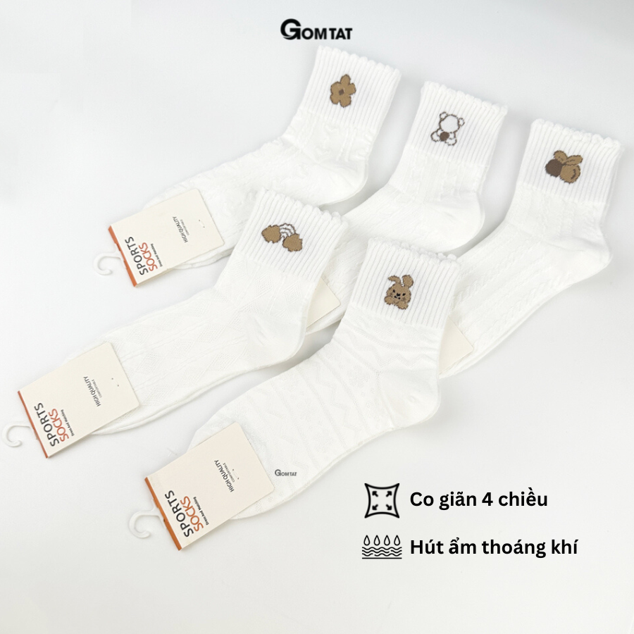 Tất vớ nữ cổ lửng GOMTAT họa tiết hình thú, chất liệu cotton cao cấp thoáng khí cực êm chân - LISU25-LUNG-HTNAU