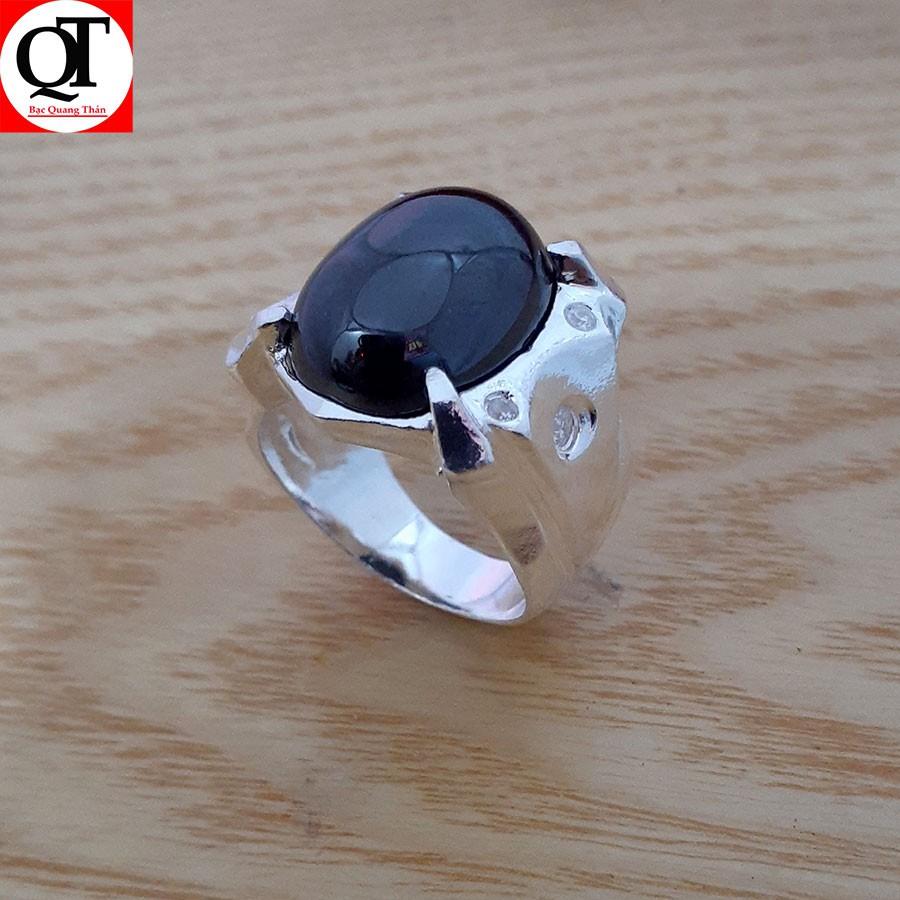 Nhẫn nam bạc mặt đá ô van màu đen chất liệu bạc ta trang sức Bạc Quang Thản - QTNA16