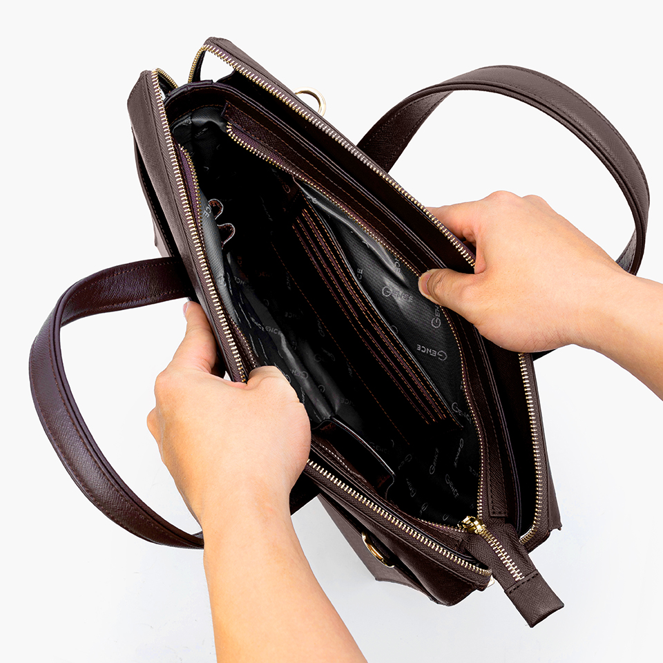 Túi Xách Nam Cặp Da Doanh Nhân GENCE CTS22 Da Bò Khóa Số Cao Cấp Màu Nâu Đậm